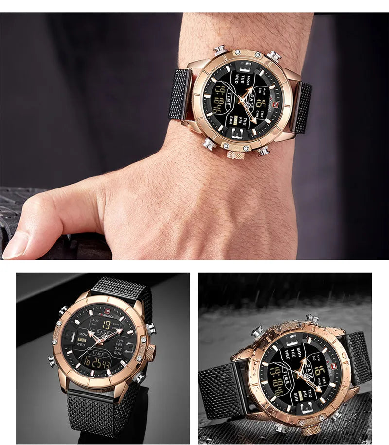 NAVIFORCE Watch Men Stainless Steel Military Army Waterproof Man Wristwatch Digital Quartz Male Clock Relogios Masculino 9153