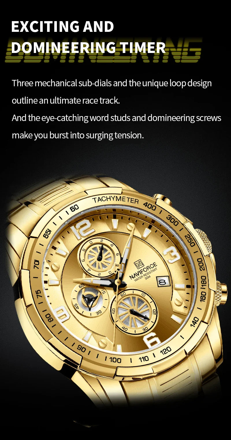 NAVIFORCE Men Watch Sport Man Wristwatch Top Brand Luxury Military Chronograph Stainless Steel Business Quartz Male Clock 8020