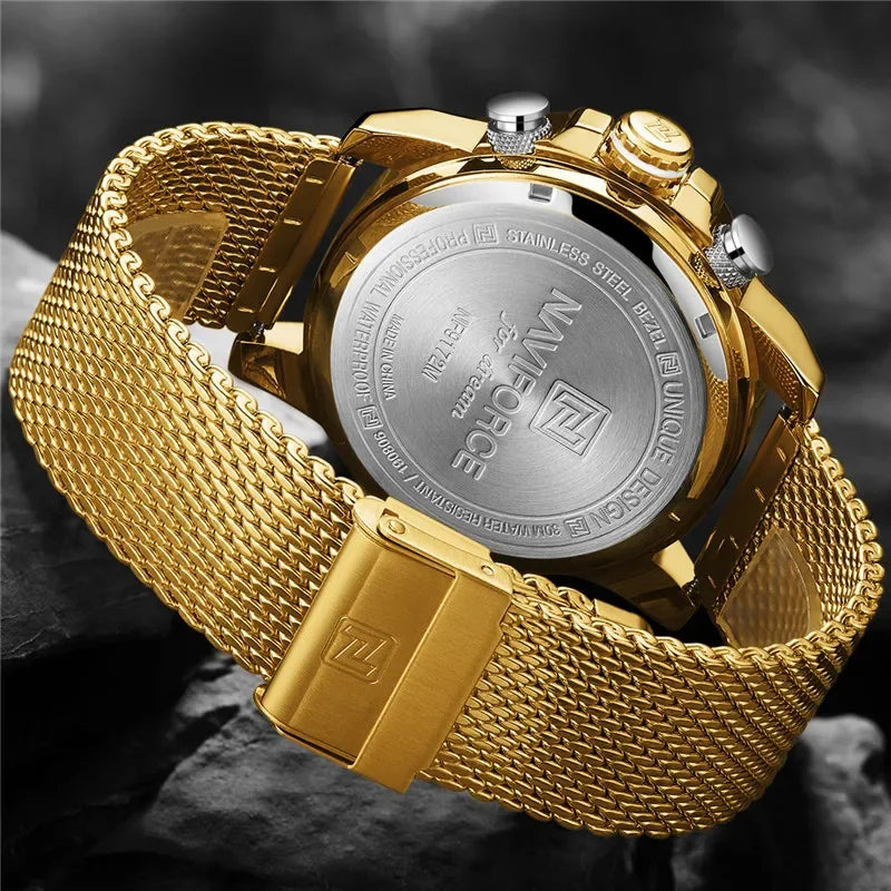 NAVIFORCE Men Watch Quartz Digital Male Clock Waterproof Sport Stainless Steel Top Brand Luxury Gold Army Man Wristwatch 9172
