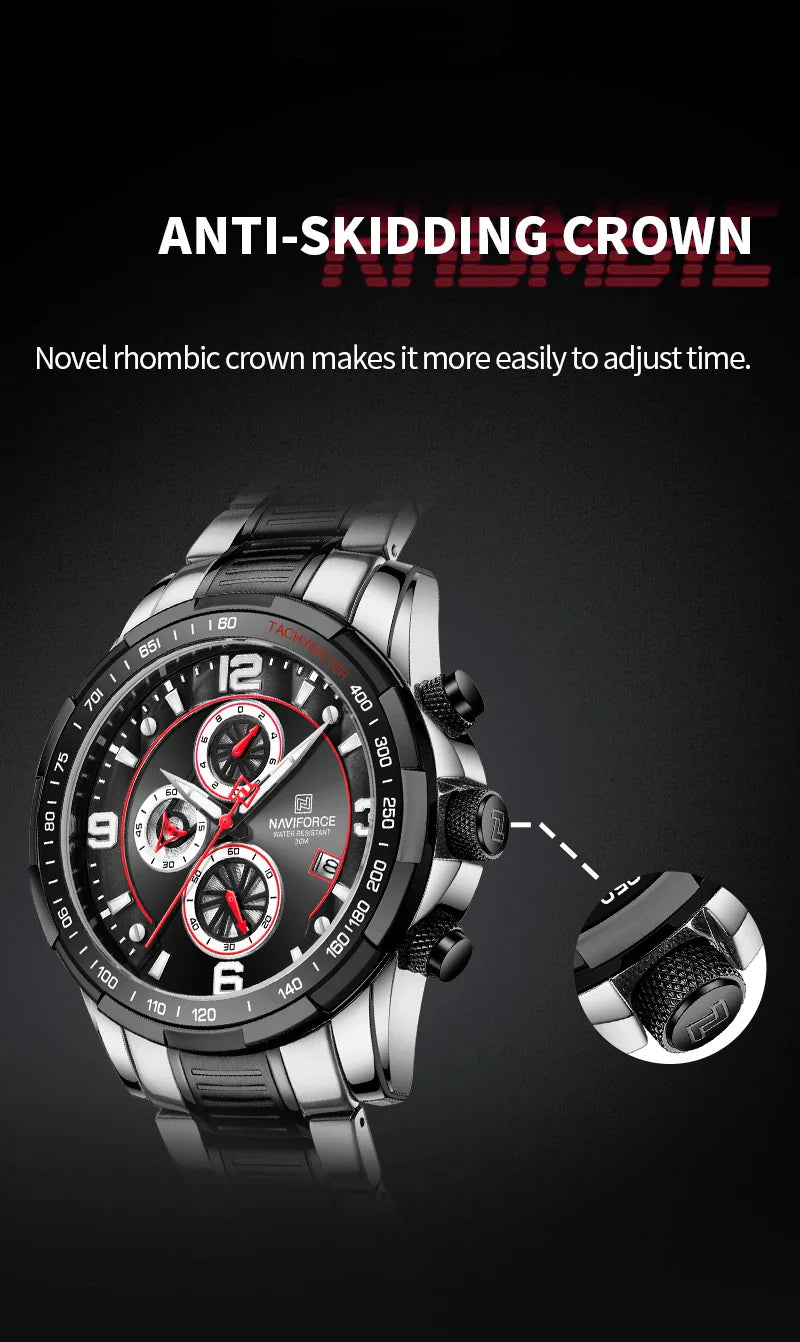 NAVIFORCE Men Watch Sport Man Wristwatch Top Brand Luxury Military Chronograph Stainless Steel Business Quartz Male Clock 8020