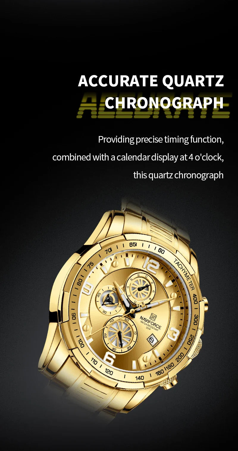 NAVIFORCE Men Watch Sport Man Wristwatch Top Brand Luxury Military Chronograph Stainless Steel Business Quartz Male Clock 8020